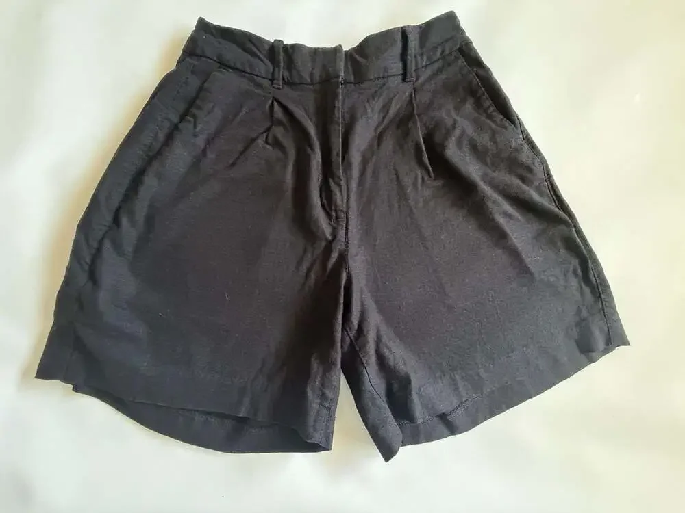 Old Navy Black Linen Blend Shorts Womens Size S Pull On Elastic Waist Y2K